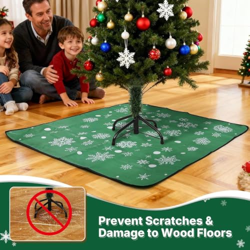 Joewuzun 39-Inch Waterproof Christmas Tree Mat with Snowflake Print, Green Floor Protector for Holiday Decor