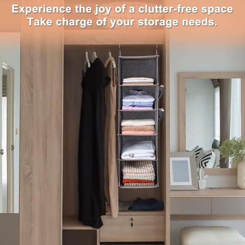 5-Tier Hanging Closet Organizer with Side Pockets Grey
