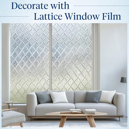 Decorative Frosted Window Privacy Film - Lattice Pattern, 17.5" x 78.7"