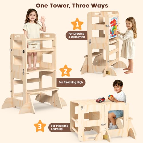 SeLucky 4-in-1 Toddler Learning Tower with Whiteboard & Safety Features