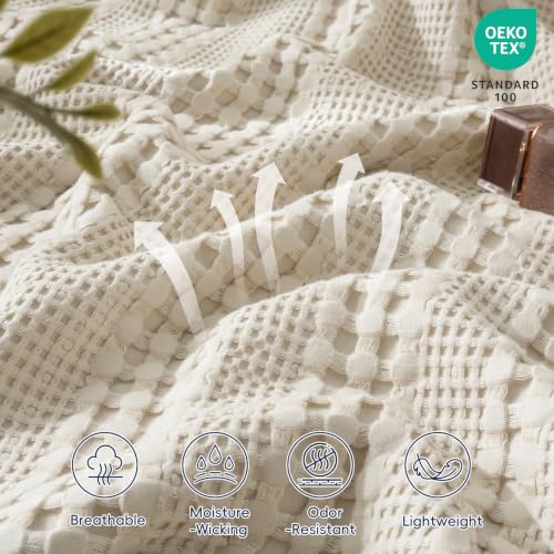 Cooling Waffle Blanket Queen Size - Lightweight Bamboo & Cotton