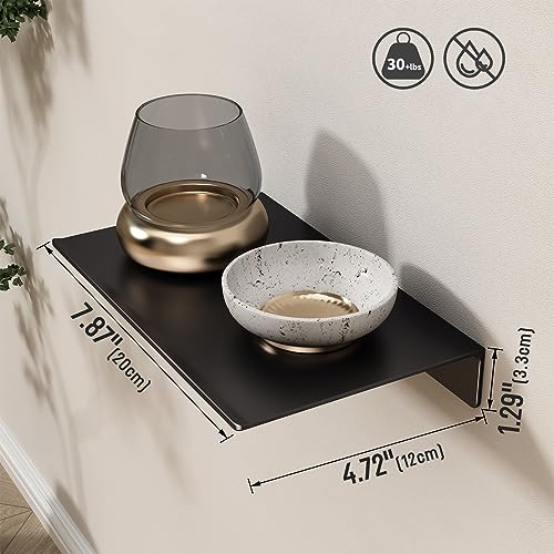 8-Inch Small Floating Wall Shelf, Matte Black Metal Storage Display Ledge