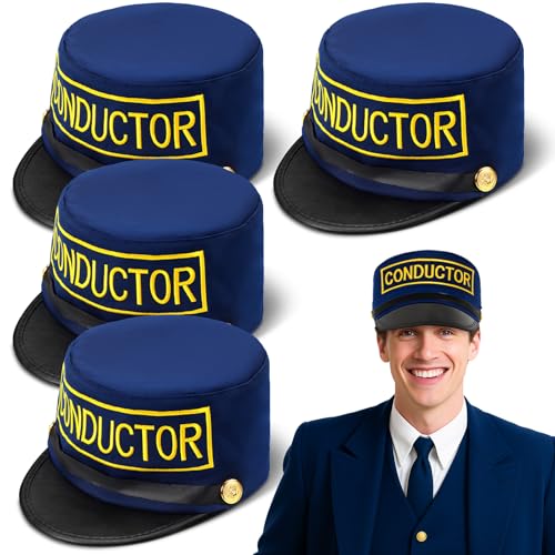 Newcotte Navy Blue Christmas Train Conductor Hat Adult Costume – Size 4