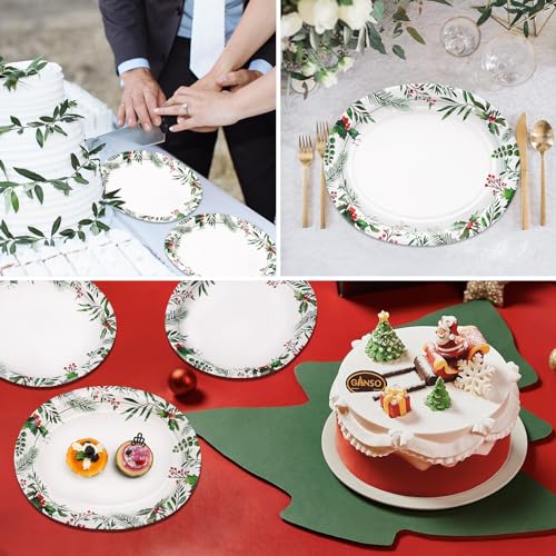 Christmas Flower Oval Paper Plates 12x10 inch Heavy Duty Holiday Party Supplies
