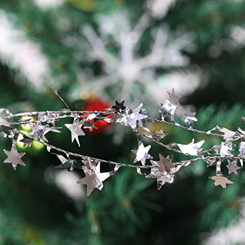 Silver Star Tinsel Wire Garland for Christmas Tree Decor, 75ft (3-Pack)