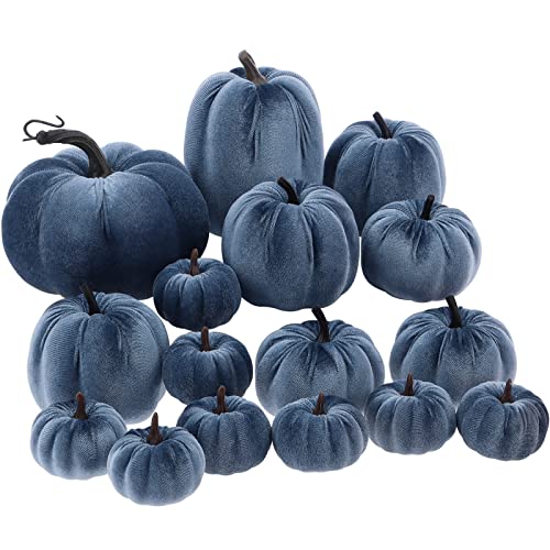 16 Pcs Velvet Pumpkins Set - Decorative Fabric Artificial Fall Pumpkins