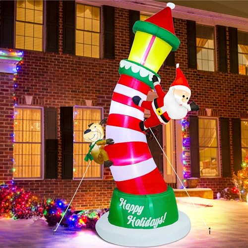 Lulu Home 9FT Christmas Inflatable Lighthouse with Santa & Reindeer - Variation Lighthouse - 9FT Height
