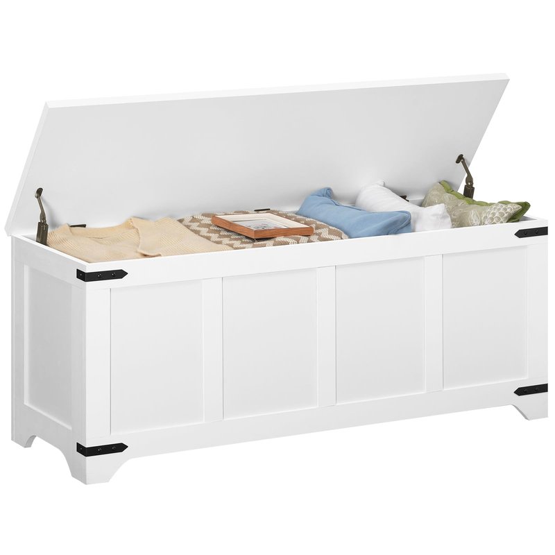 MAHANCRIS Storage Chest, 39.4" Storage Trunk with 2 Safety Hinges, Wooden Toy Chest, Entryway Shoe Bench, Large Toy Box for Kids Room, Bedroom, Living Room, White SCWT5101