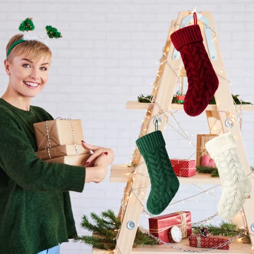 18-Inch Cable Knitted Christmas Stockings - 6 Pack Rustic Holiday Decor