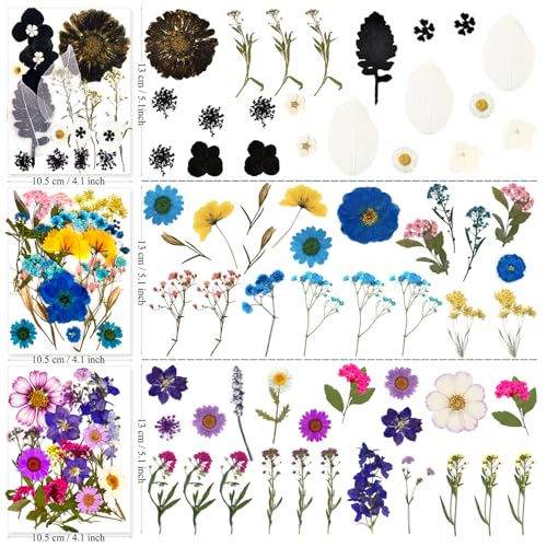 133Pcs Real Dried Pressed Flowers and Leaves for Resin Art and Jewelry