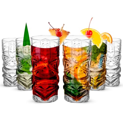 Clear Tropical Tiki Glasses, 15oz Cocktail Drinkware Set of 6