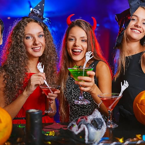 RunNico 25 Pcs Halloween Skeleton Cocktail Stir Sticks - Reusable Skeleton Hand Swizzle, Party Drink Decor