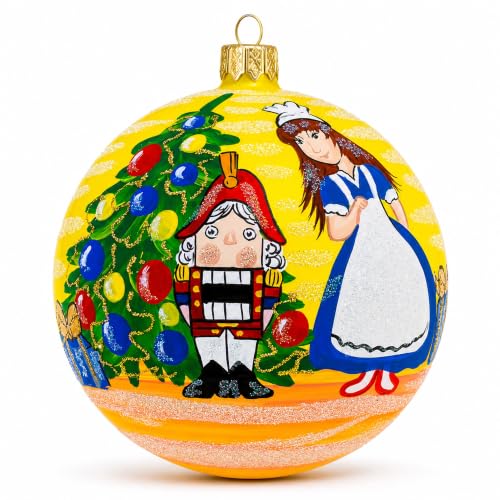 Nutcracker and Clara Glass Christmas Ornament - Hand-Painted Ukrainian Craft, 4 Inch