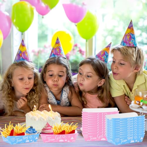 Assembly-Free Gender Reveal Paper Food Boats 50PCS, Team Girl or Boy