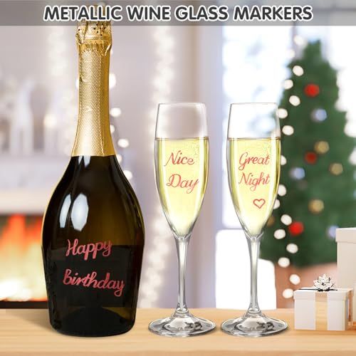 10 Pack Metallic Wine Glass Markers for Parties & Weddings - Food Safe & Washable