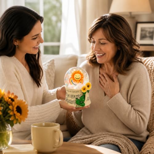 Sunflower Snow Globe Music Box with Colorful Lights, You Are My Sunshine