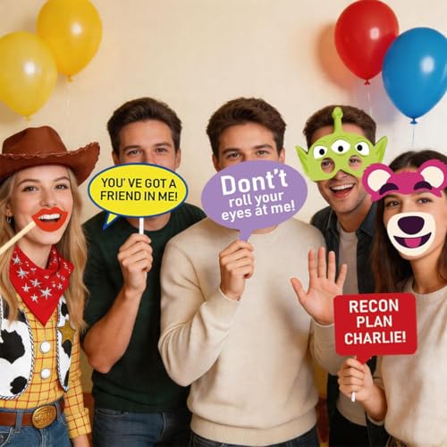 SHONHONG Cartoon Story Birthday Party Photo Booth Props Set - Green Orange