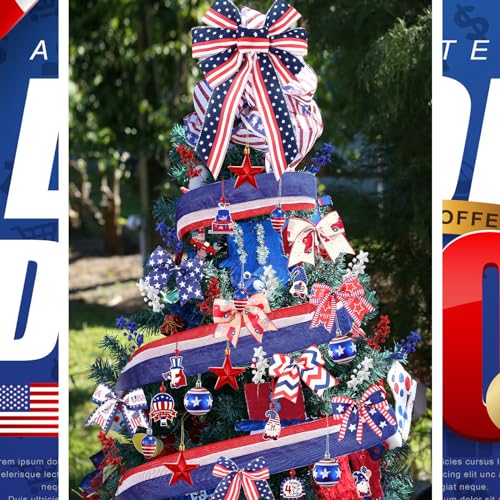 Patriotic Tree Decorations Set - 43 Pieces with Bow Style for 4th of July & Independence Day