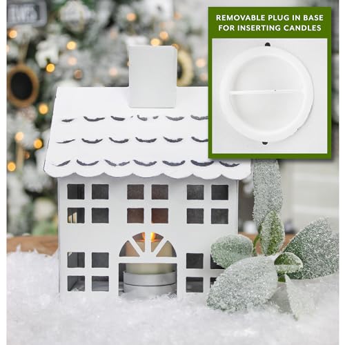 White Metal Farmhouse Christmas Village Set of 3 Candle Lantern Houses