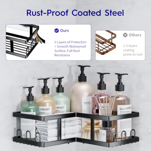Black Corner Shower Caddy Organizer Rustproof No Drilling 4-Pack