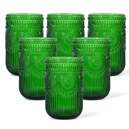 CHLJAR Christmas Green Vintage 14oz Stemless Wine Glasses Set of 6, E-Christmas Green