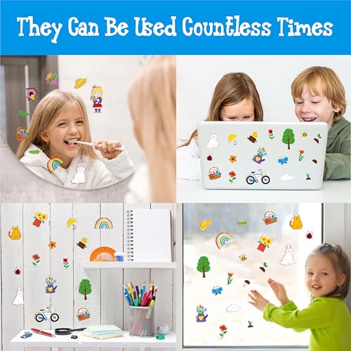 38-Piece Reusable Spring Jelly Stickers, Waterproof Window Gel Decals
