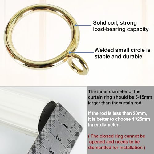 Gold Metal Curtain Rings - 1 Inch Inner Diameter, Set of 24