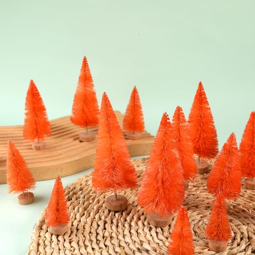 Mini Orange Christmas Tree - 8 Pcs Bottle Brush Holiday Decor
