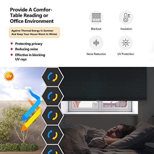 Cordless Cellular Shades 32" W x 64" H - White Blackout with Thermal Insulation & Noise Reduction