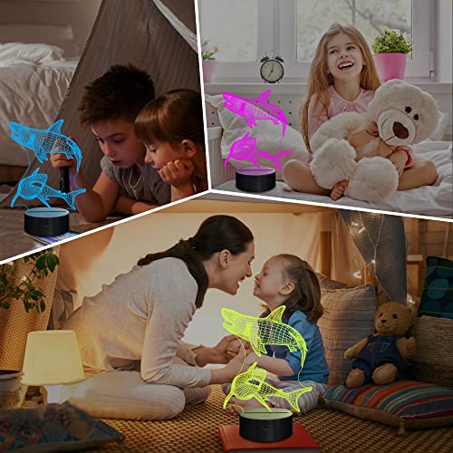 3D Shark Night Light for Kids, 16-Color LED Illusion Lamp with Remote