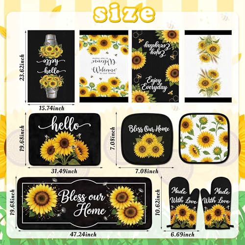 10-Piece Sunflower Kitchen Decor Set: Rugs, Oven Mitts, Towels & Holders