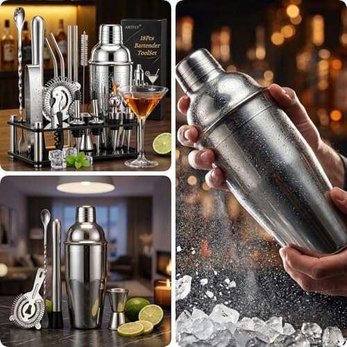 ARTFLY 18-Piece Cocktail Shaker Set with Stand - Bartender Kit for Home & Bar