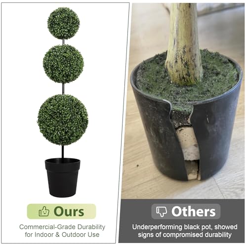 3ft UV-Resistant Artificial Triple Ball Boxwood Topiary Trees, Set of 2