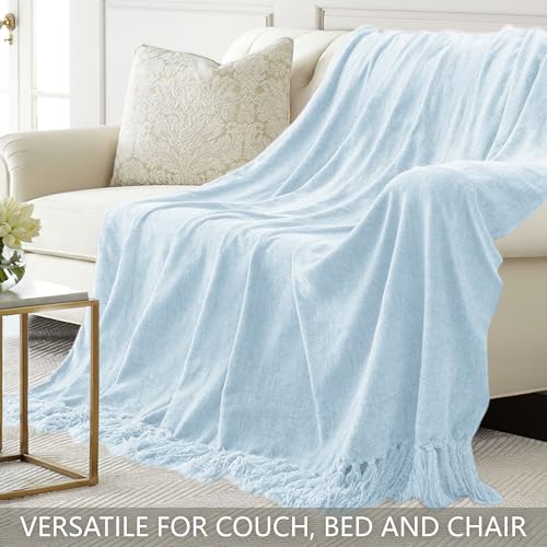 Chenille Throw Blanket 50x60, Soft Lightweight Boho Fringe Blanket