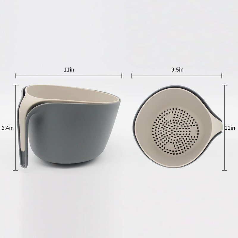 MiHerom Kitchen Colander and Strainer Bowls Set,2 in 1 Fruit Vegetable Washing Basket for Soaking,Draining Pasta,Rice,Quinoa,Small Grains and Food Mixing-4.5Quart