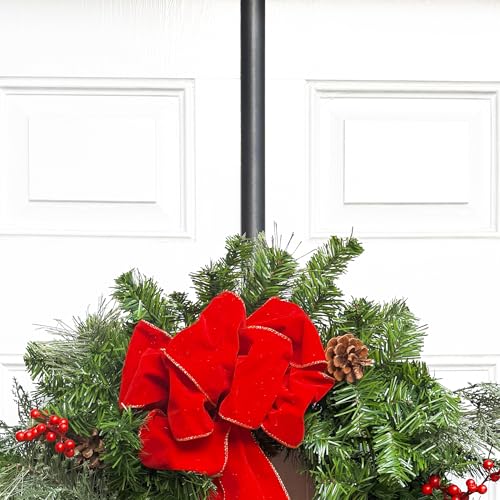 Adjustable Over the Door Wreath Hanger - Heavy Duty Metal Hook (Matte Black)
