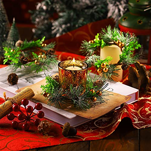WILLBOND 6 Pcs 4.7 Inch Gold Christmas Candle Rings Mini Wreaths