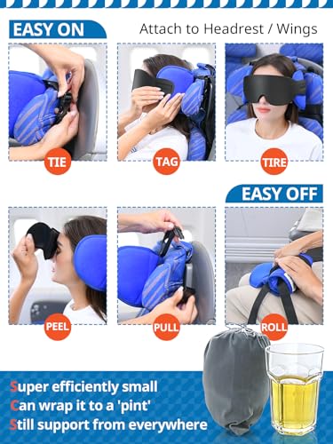 SARISUN Airplane Travel Pillow with Integrated 3D Eye Mask & Head Strap