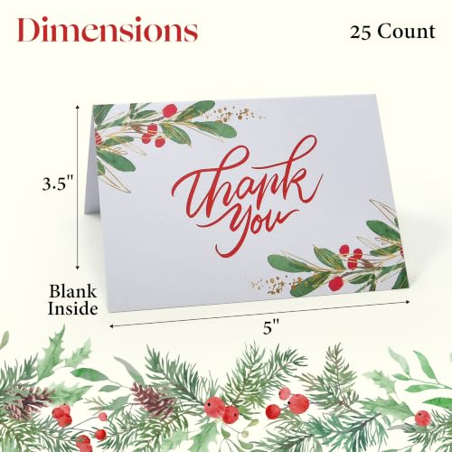 Christmas Thank You Cards with Envelopes 3.5 x 5 In sunken greenery design
