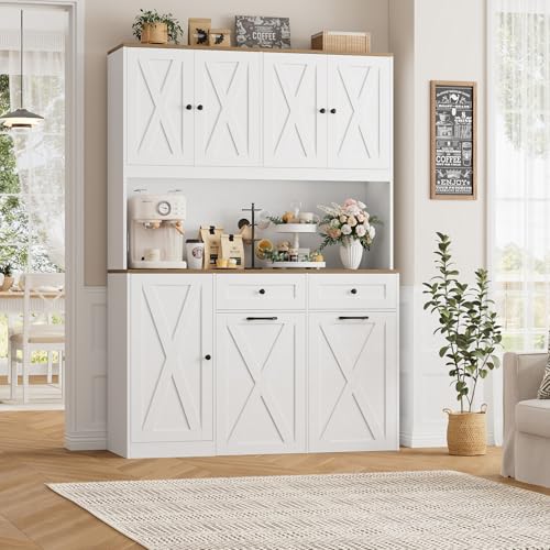 71" Kitchen Pantry Cabinet with Double Pull-Out Trash Can Storage, Farmhouse