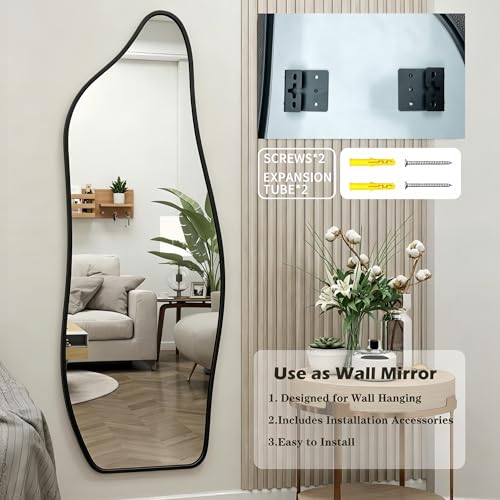 48"x16" Dolphin Shaped Full Length Mirror - Black Aluminum Alloy Wall Mirror