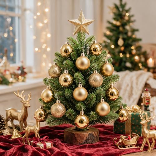 AERORIBOW Gold Christmas Ornament Balls 4cm - Set of 24 Holiday Tree Decor