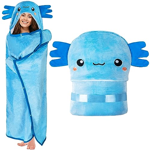 Axolotl Wearable Hooded Blanket, Plush Sherpa Fleece Throw Cloak