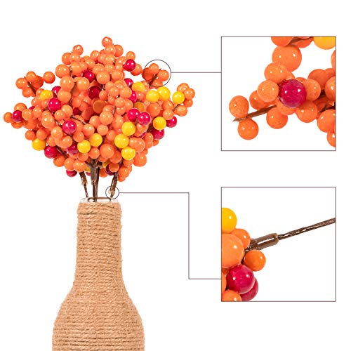 Whaline Artificial Berry Stems 12 Pack Fall Floral Picks and Sprays 5.9 Inch Autumn Orange Berry Twig Stem Branches for Autumn Thanksgiving Harvest Christmas Tree Wedding Holiday DIY Crafts Decoration