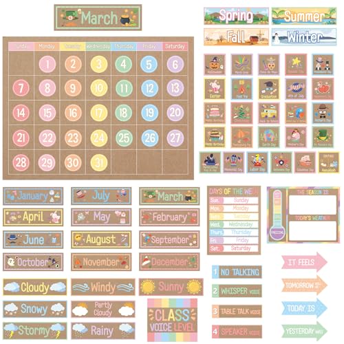 Kraft Paper Classroom Calendar Bulletin Board Set with Seasons Weather & Days of the Week