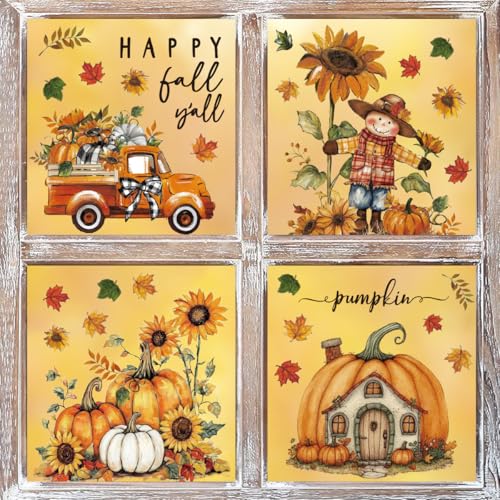 36 PCS Fall Window Cling Stickers - Scarecrow, Sunflower & Pumpkin Decor