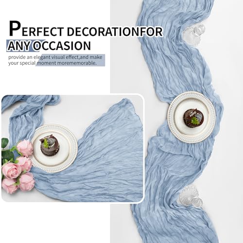 12 Pack Dusty Blue Cheesecloth Table Runners, 21.5 x 120 Inch Gauze Fabric