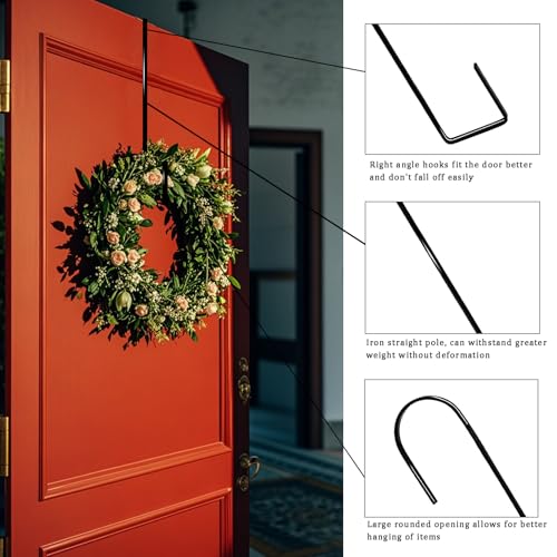 12-Inch Metal Over the Door Wreath Hangers - 2 Pack Non-Scratch Hooks