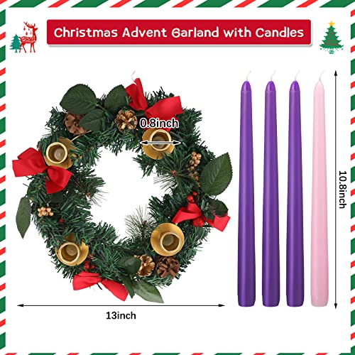 Dingion 12 Inch Christmas Advent Wreath with 4 Tapers - Red Series Holiday Decor