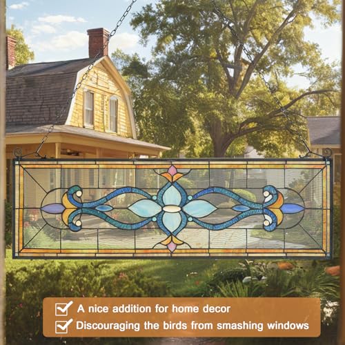 Handcrafted Stained Glass Window Panel with Birds and Sunflower